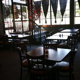 tables and chairs in a restaurant