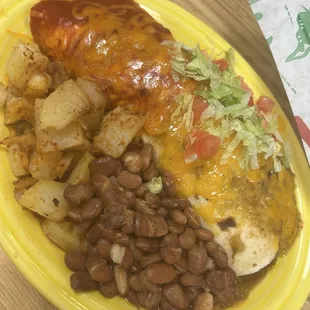 Chicharrones Burrito Plate with Chili and Cheese Smothered