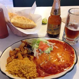Enchiladas!  And a full bodied beverage!