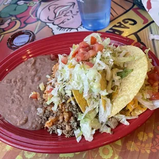 Tacos, rice and beans