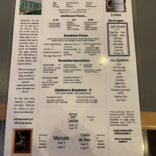 Menu as of March 2022