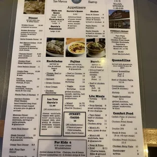 Menu as of March 2022