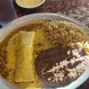 Combo Plate - Enchilada, crunchy taco, chalupa, rice and beans (couldn't get it all in one photo!)