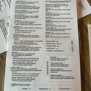 Back of menu