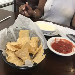 Queso, chips, and salsa