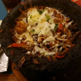 Molcajete with added shrimp.