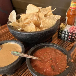 Chips and salsa &amp; bean dip. Complimentary as long as you order an entree per person!