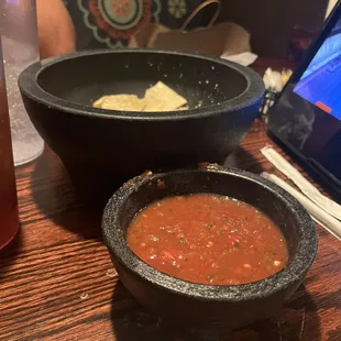 Salsa and huge bowl of chips