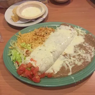 Bean and cheese burrito with rice and beans!