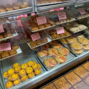 a variety of pastries on display