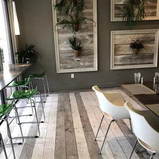 tables and chairs in a restaurant