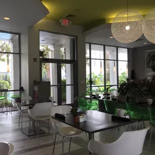 tables and chairs in a restaurant