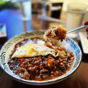 Minced Beef &amp; Egg on Rice - this was our fave