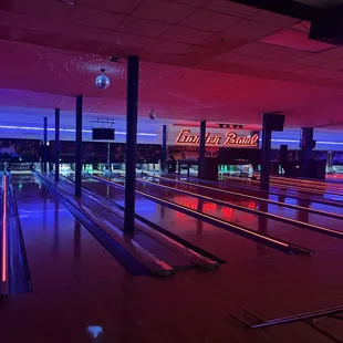 bowling lanes and neon lights