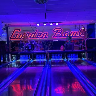 bowling lanes and disco ball