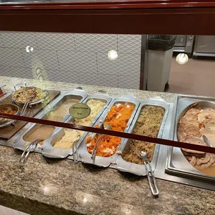 Multiple stations at the buffet offered Thanksgiving with all the fixings. They also had Turkey at the carving stations.