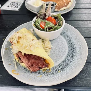 Corn Beef &amp; Sauerkraut omelette.