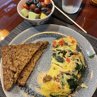 Build Your Own Omelette  Veggie sausage, tomato's and spinach
