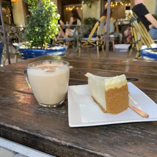 Chai Chai Tea Latte and cheese cake