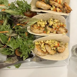 Shrimp taco trio with salad