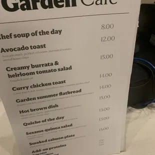 the menu and prices