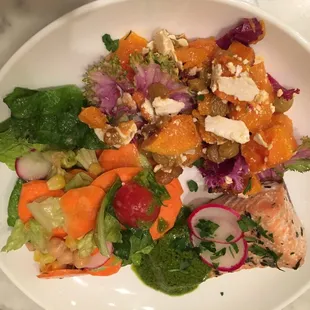 Grilled salmon with salad, 23$