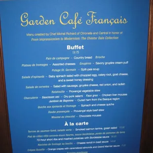 Menu at the Garden Cafe Francais