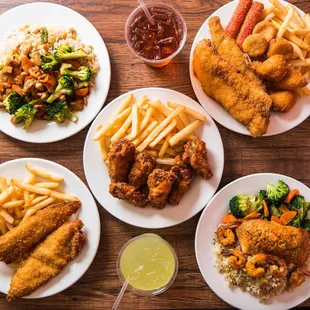 a variety of dishes of food