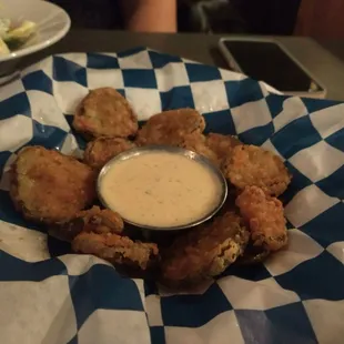 Their amazing friend pickles and slightly spicy ranch dip.