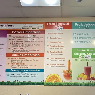 Smoothies &amp; Juices w/ pricing