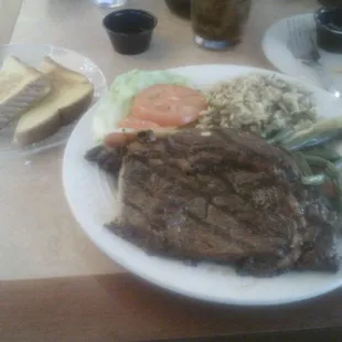 Ribeye &amp; rice pilaf, very tasty.