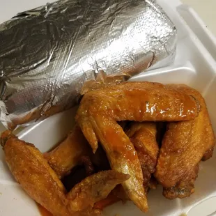 Gyro and hot wing meal. Wings aren't too spicy and have a sweetness to it.