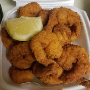 1/2 lb fried shrimp. Delivered and arrived crispy.