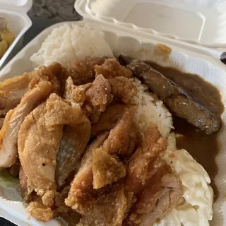 Hamburger Steak and Korean Chicken Combo Plate