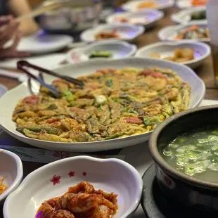 a variety of dishes on a table