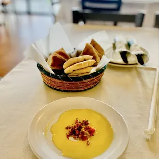House made pita &amp; dipping sauce omg so yummy. The dipping sauce has a kick! Fabulous :)...
