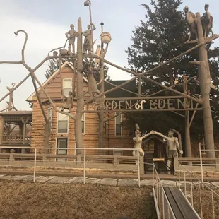 Here you see the cabin home of S. P. Dinsmoor in Lucas, KS.  He spent most of his life building this eccentric Garden of Eden.
