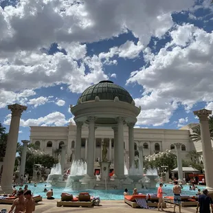 a fountain and a gazebo