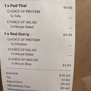 See the unprofessional &quot;Adjustment&quot; for $5 and &quot;adjustment tax&quot; of $0.44