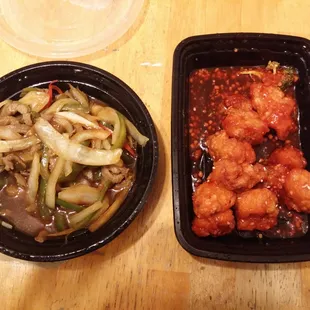 Sesame chicken and Mongolian Beef