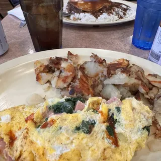 Spinach, Mushroom, Onion and Cheese Omelet