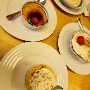Tres leches cake, Tres leches coffee cake, cream Brule and cheesecake.