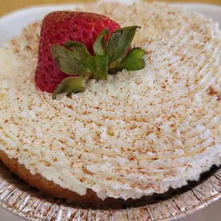 Tres Leches mini cake with a strawberry on top 12.4.22. Always enjoy.