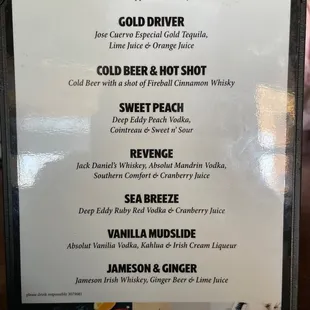 Drink menu.