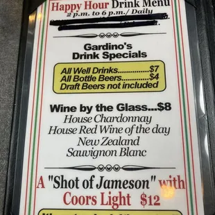 Happy hour menu