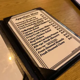 Appetizer menu