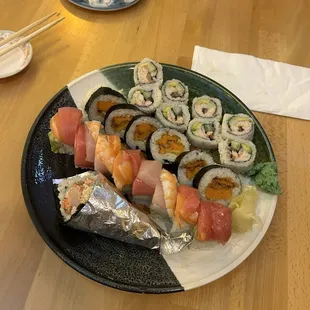 a plate of sushi on a table