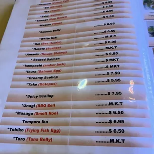 the menu for the restaurant