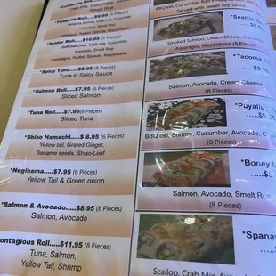 a menu for sushi