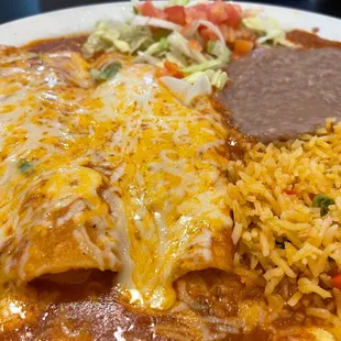 Cheese Enchiladas con Rice and Rice &amp; Beans